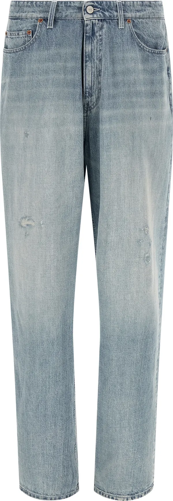 Blue Cotton Straight-Leg Jeans