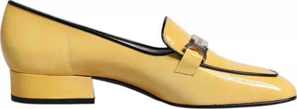 Yellow Leather Logo Plaque Slip On Mocassin Shoes