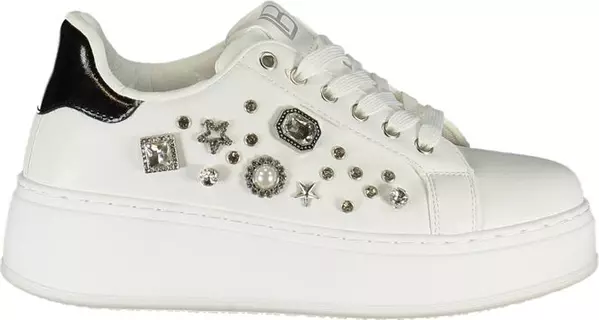 White Polyurethane Women Sneaker