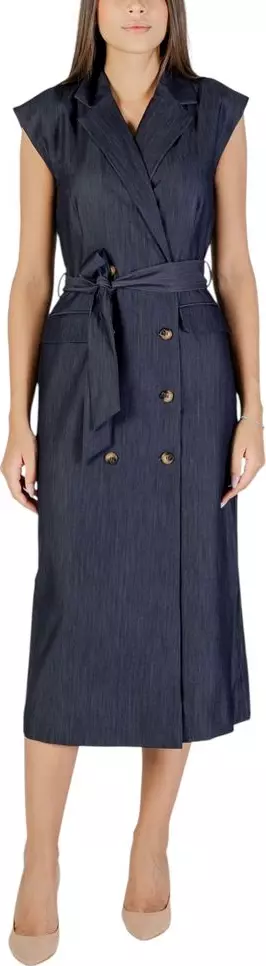 Blue Polyester Long Dress