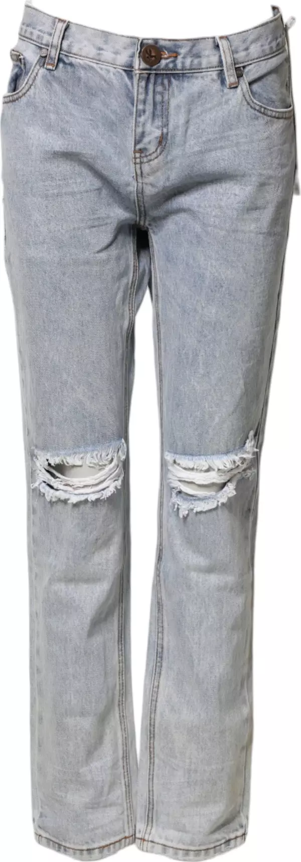 Light Blue Tattered Mid Waist Straight Denim Jeans