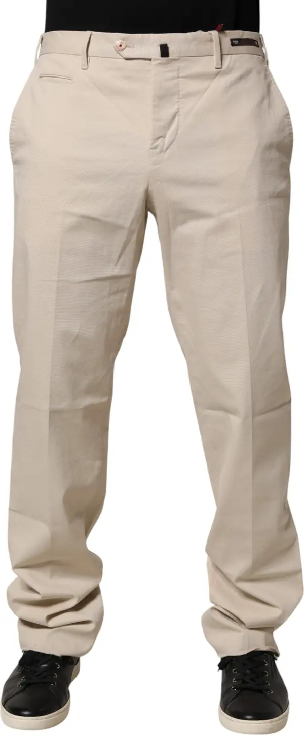 Beige Men Chino Mid Waist Straight Dress Trouser Pants