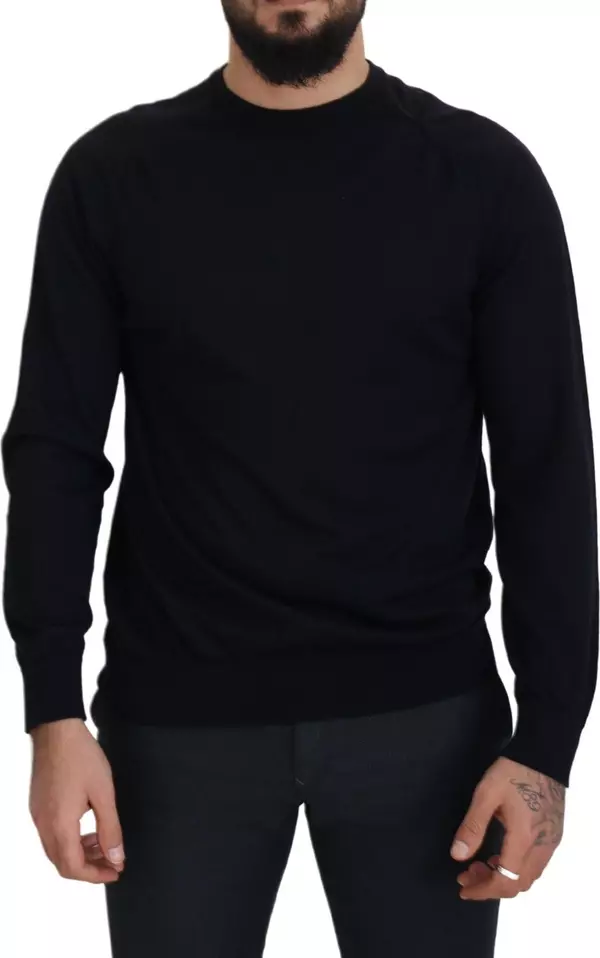 Black Wool Crewneck Pullover Sweatshirt Sweater