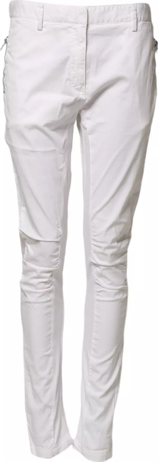White Mid Waist Skinny Chino Cotton Trouser Pants