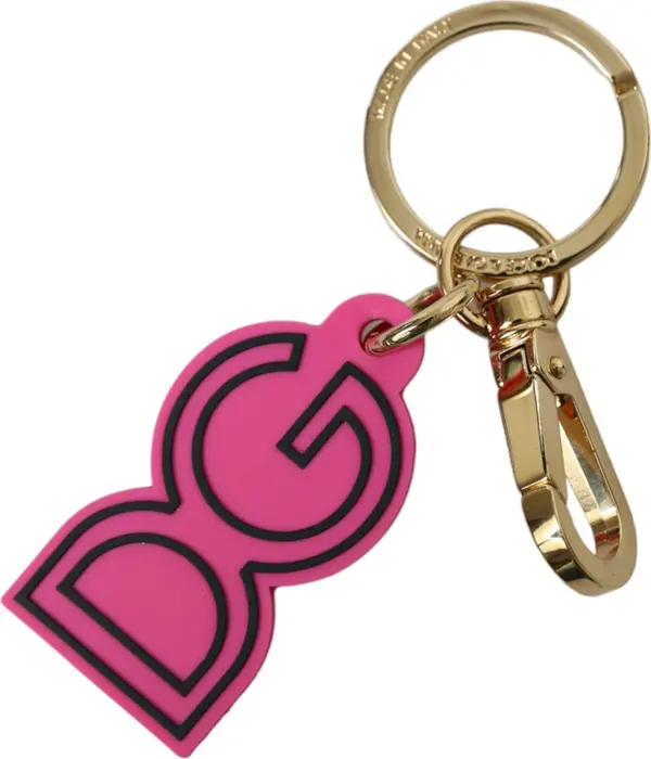 Pink Rubber Gold Tone Metal DG Logo Keyring Keychain