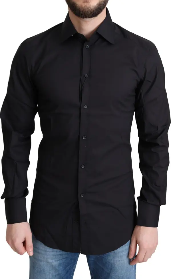 Black Cotton Blend Formal Dress Shirt