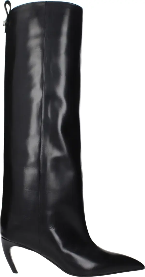 Black Leather High Heel Boots
