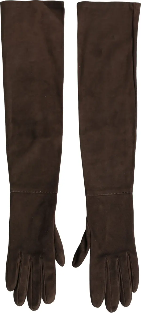 Brown Genuine Leather Suede Elbow Length Gloves