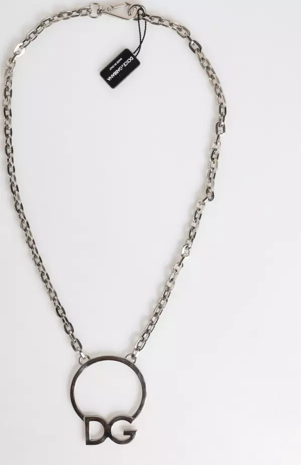 Silver Tone Brass Chain DG Logo Pendant Men Necklace
