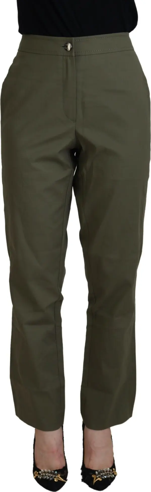 Green Cotton High Waist Women Tapered Pants