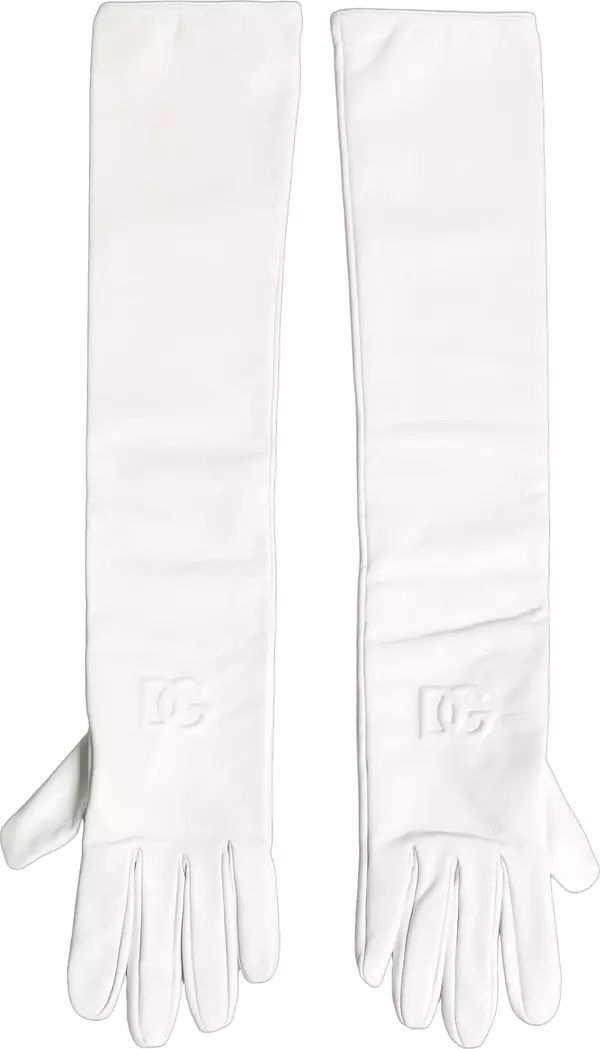 White Genuine Leather Embossed DG Logo Gloves