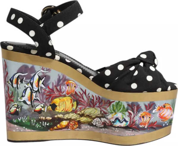 Multicolor Fish Polka Dot Wedge Sandals Shoes