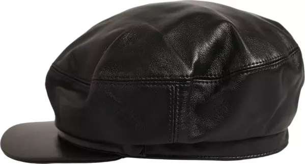Black Lambskin Leather Newsboy Capello Hat