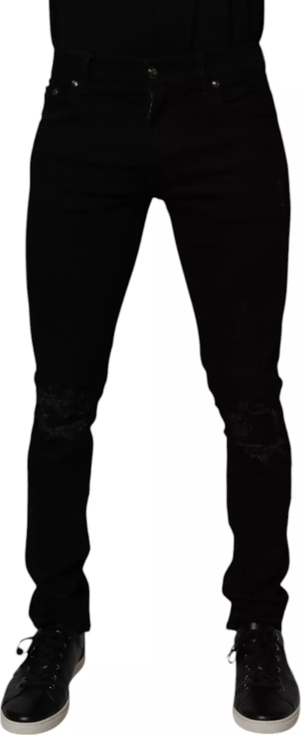 Black Cotton Stretch Skinny Men Denim Jeans