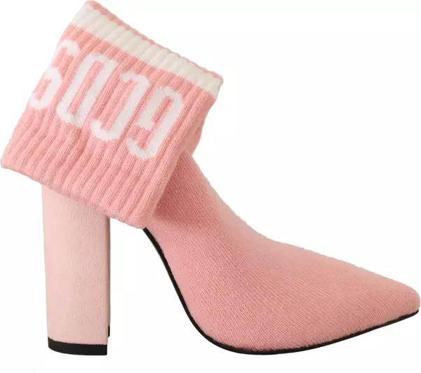 Pink Suede Logo Socks Block Heel Ankle Boots Shoes