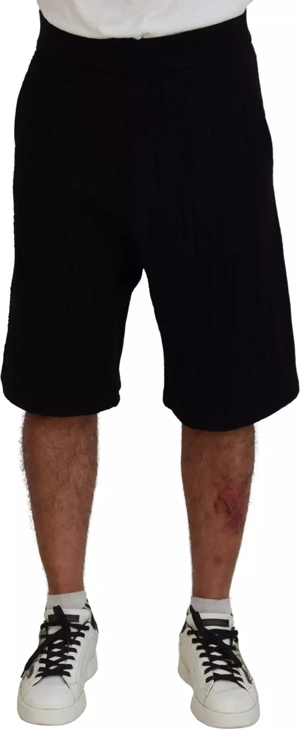 Black Solid Pull On Men Casual Bermuda Shorts