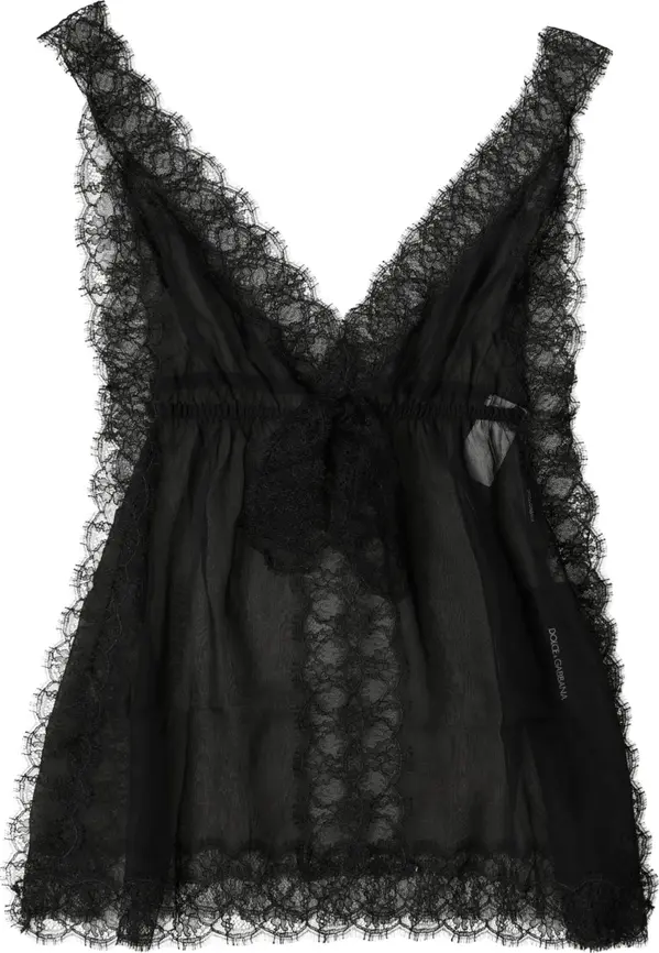 Black Silk Floral Lace Lingerie Top Underwear