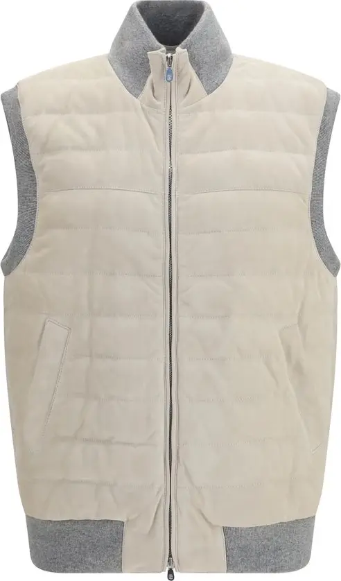 Beige Calf Leather Bos Taurus Sleeveless Jacket