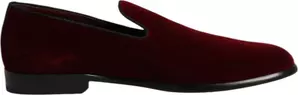 Red Cotton Velvet Slip On Loafers Formal Shoes