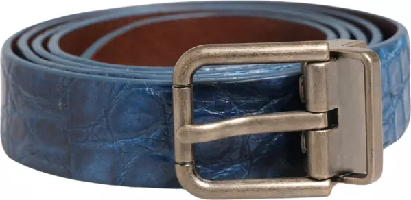 Navy Blue Leather Gold Tone Metal Buckle Belt