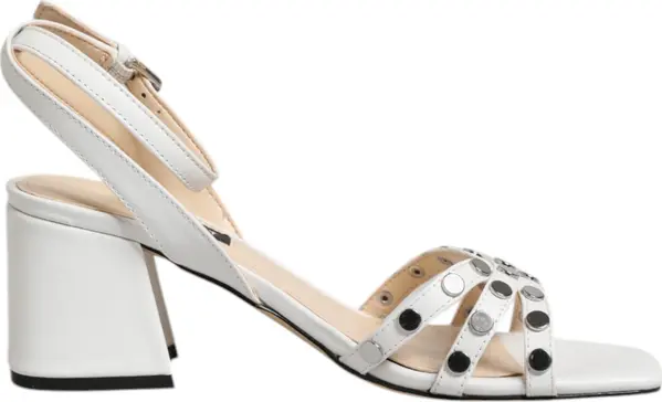 White Block Heeled Studded Wrap Strap Sandals Shoes
