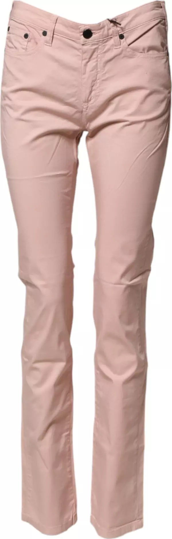 Light Pink Cotton Mid Waist Skinny Fit Denim Jeans