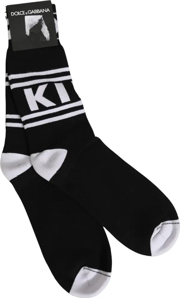 Black White Logo Stripes Mid Calf Accessory Socks