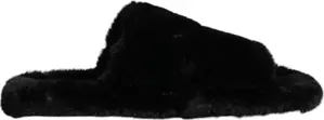 Black Faux Fur Flats Men Sandals Shoes
