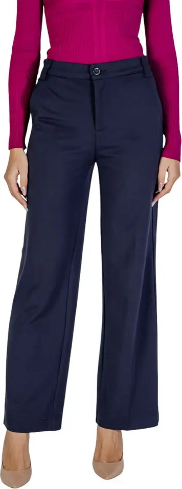 Blue Viscose Casual Pants
