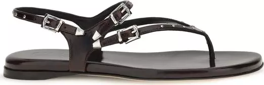Black Calf Leather Bos Taurus Flat Sandals