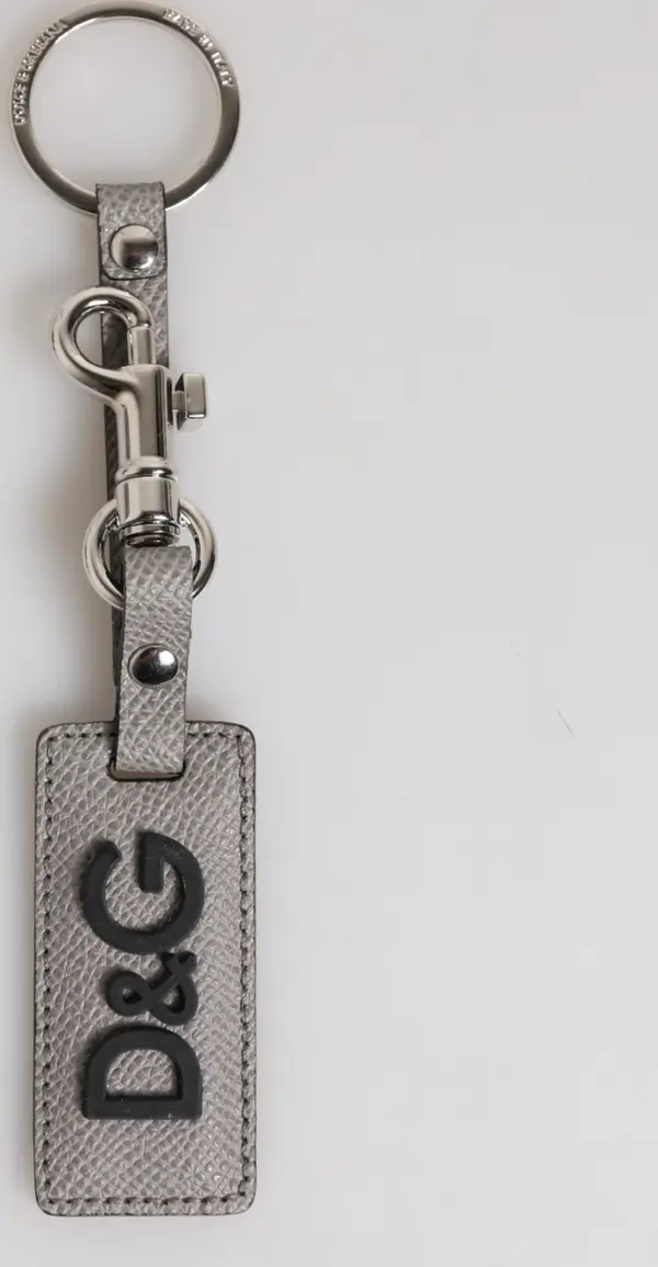 Gray Leather Logo Metal Ring Keychain Holder Men Keyring