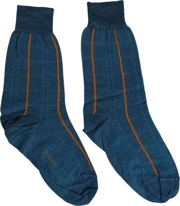 Men Blue Cotton Stretch Mid Calf Accessory Socks