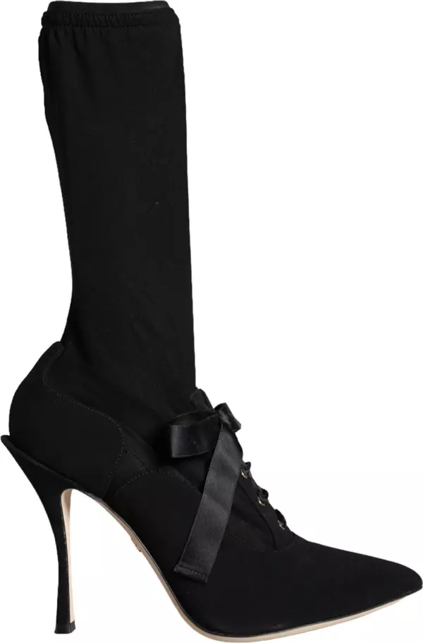 Black Stiletto Heels Mid Calf Boots Shoes