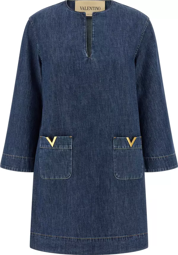 Blue Cotton Short Dress