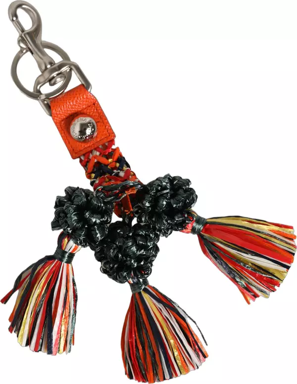Raffia Leather Clasp Finder Chain Keyring Multicolor