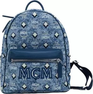 Stark Small Blue Vintage Jacquard Monogram Logo Fabric Backpack Bookbag