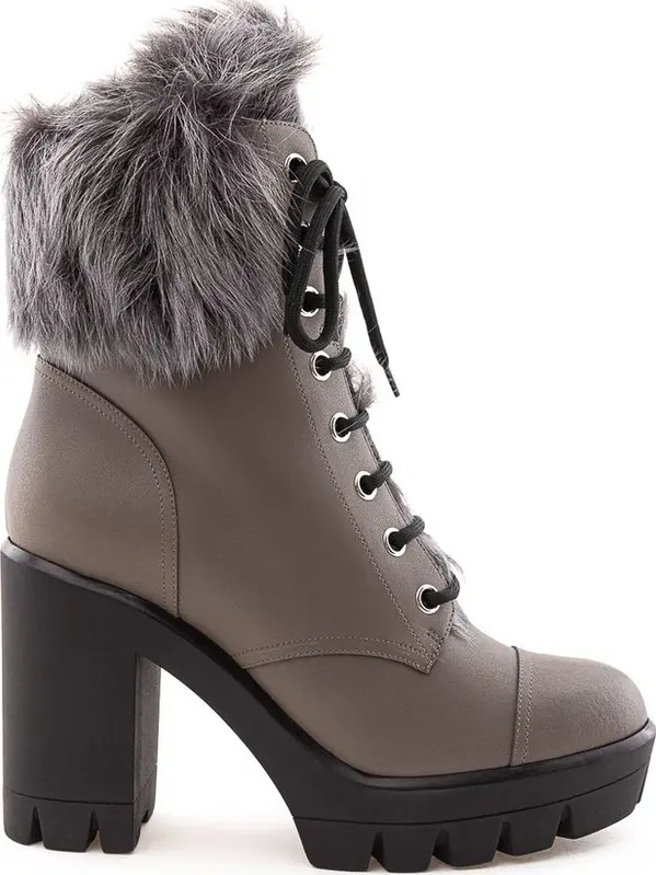 Beige Eco Leather Lace-Up Boots