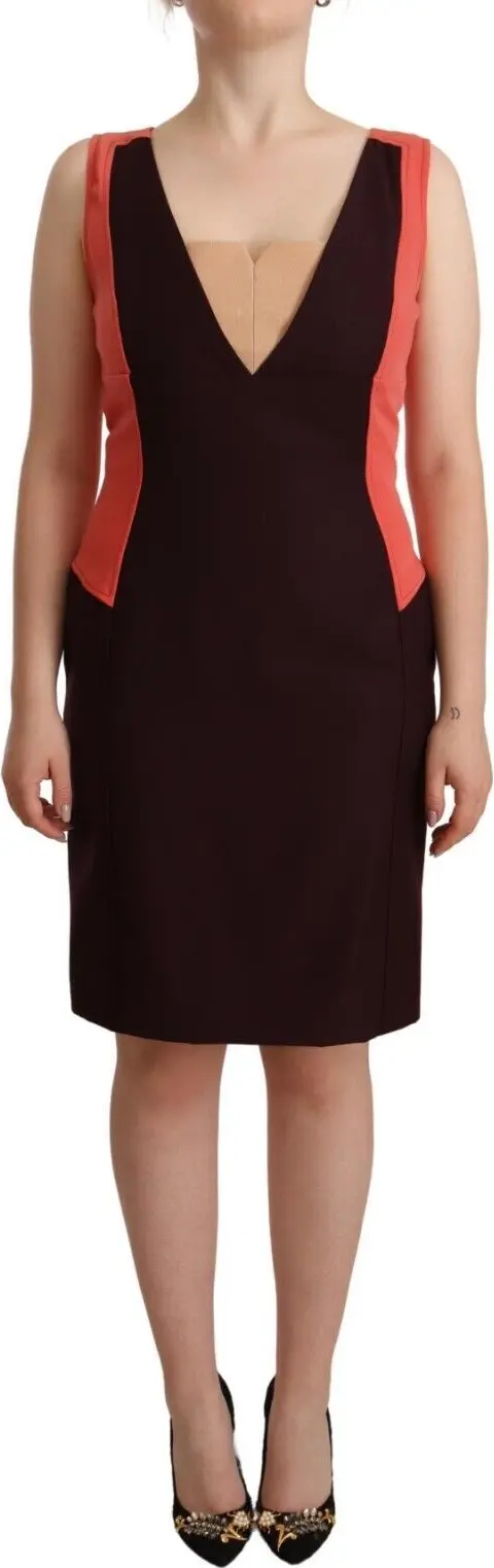 Multicolor Polyester Sleeveless Sheath Knee Length Dress