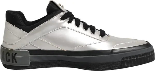 Silver Leather Lace Up Low Top Sneakers Shoes