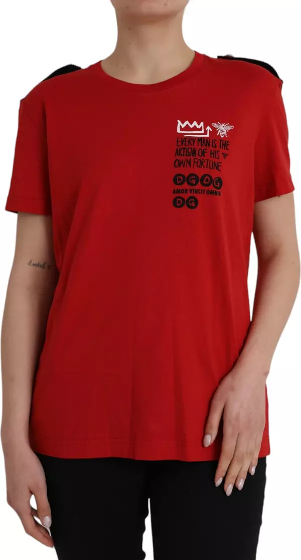 Red Cotton Graphic Print Crew Neck T-shirt