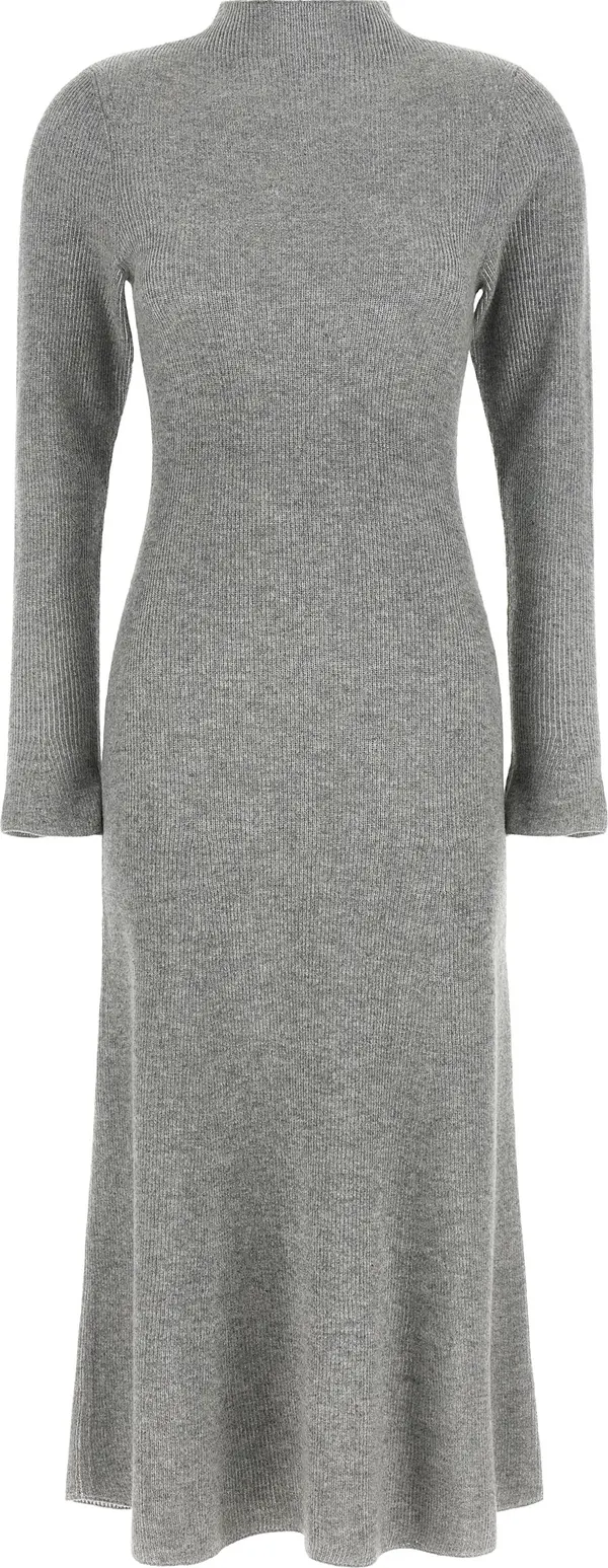 Gray Virgin Wool Midi Dress