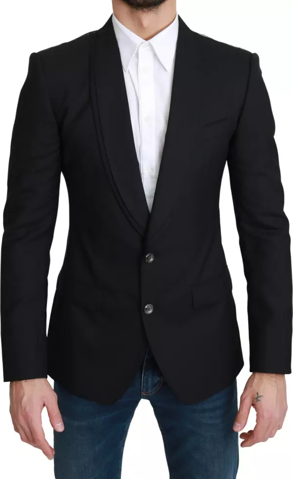 Black Single Breasted Formal Wool Blazer