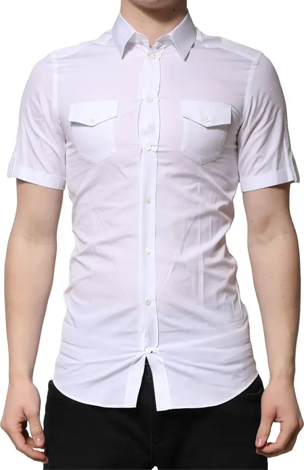 White Cotton Short Sleeves GOLD Casual Shirt