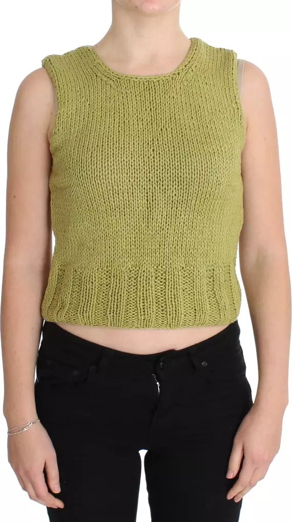 Green Cotton Blend Knitted Sleeveless Sweater