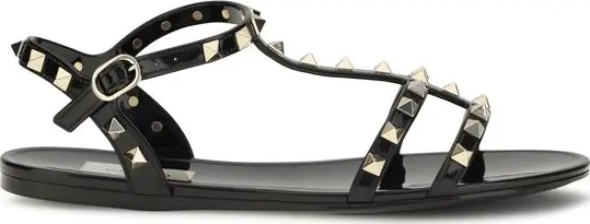 Black Rubber Flat Sandals