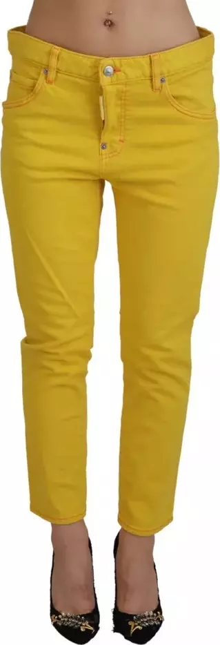Yellow Cotton Low Waist Crop Denim Cool Girl Jeans
