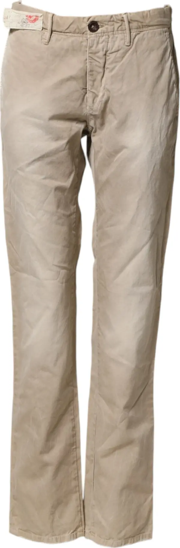 Beige Mid Waist Straight Women Casual Chino Trouser Pants