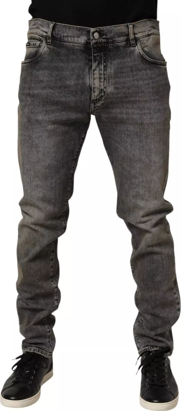 Gray Cotton Stretch Slim Fit Men Denim Jeans