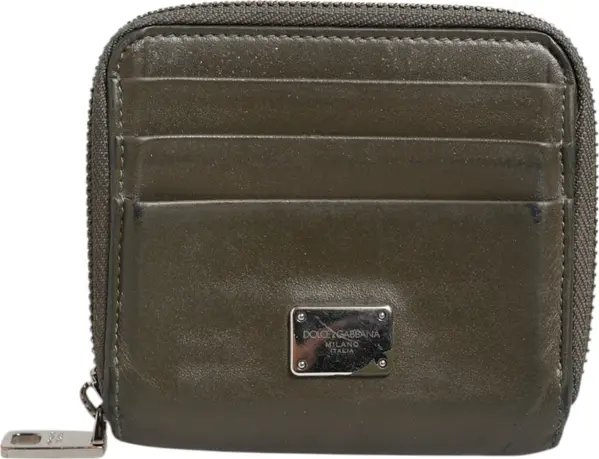 Military Green Leather Logo Plaque Card Holder Coin Purse Wallet