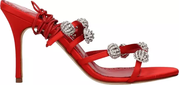 Red Satin Stiletto Heel Sandals